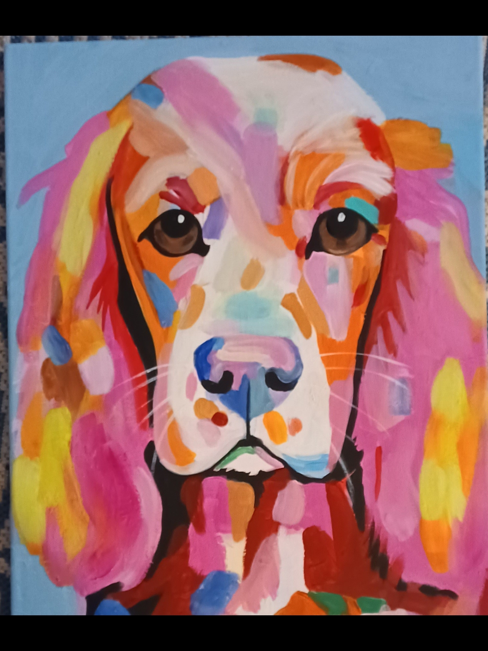 Original Acrylic Colorful Dog Art Canvas - Pink Multicolor Puppy Portrait